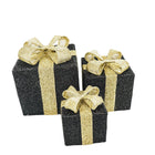 LED Christmas Gift Boxes Polysenee Black Gold 15 20 25 Cm