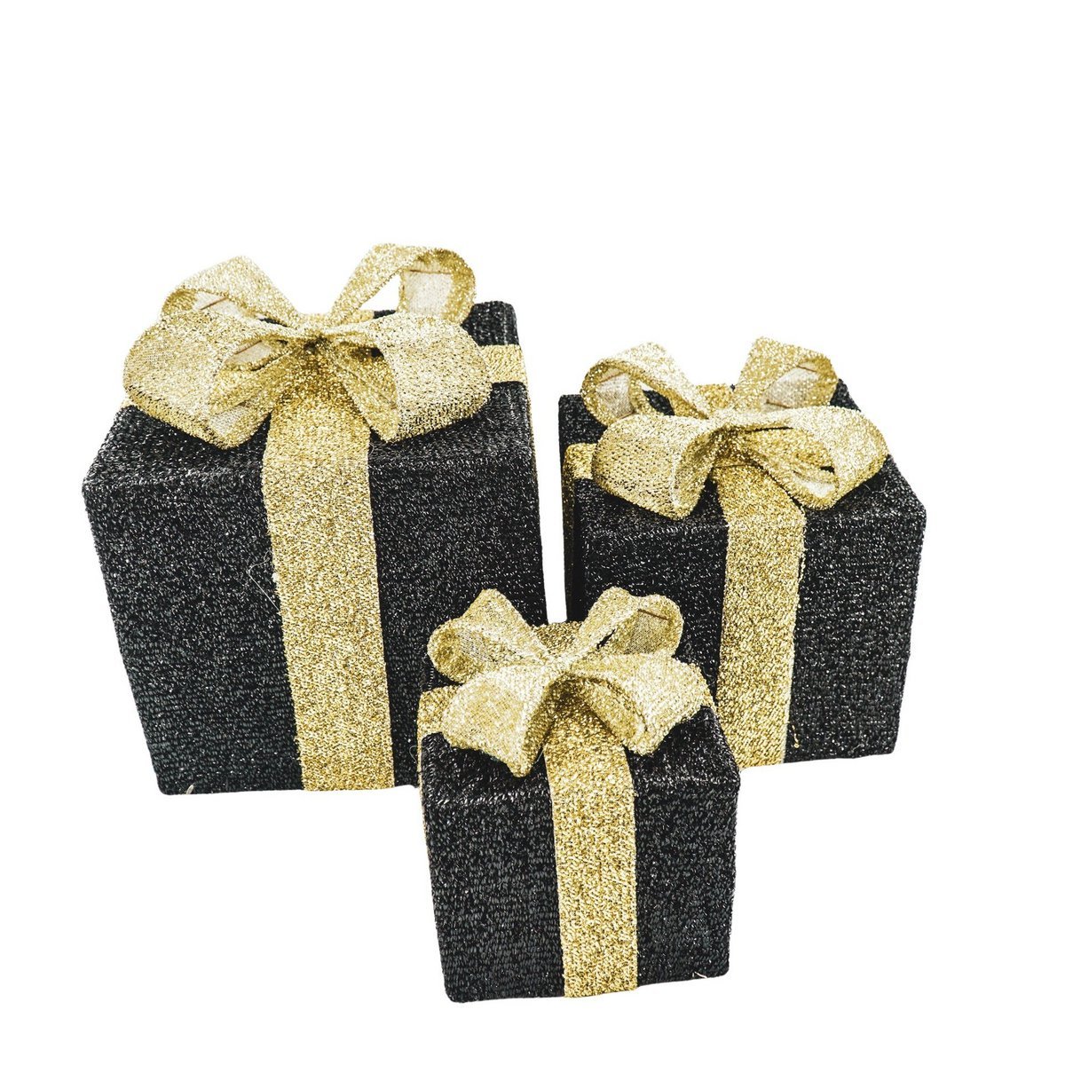 Kerstcadeau dozen set 3 stuks 15 20 25 cm zwart goud