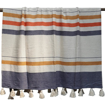 Plaid katoen 130x170 cm gestreept met franjes