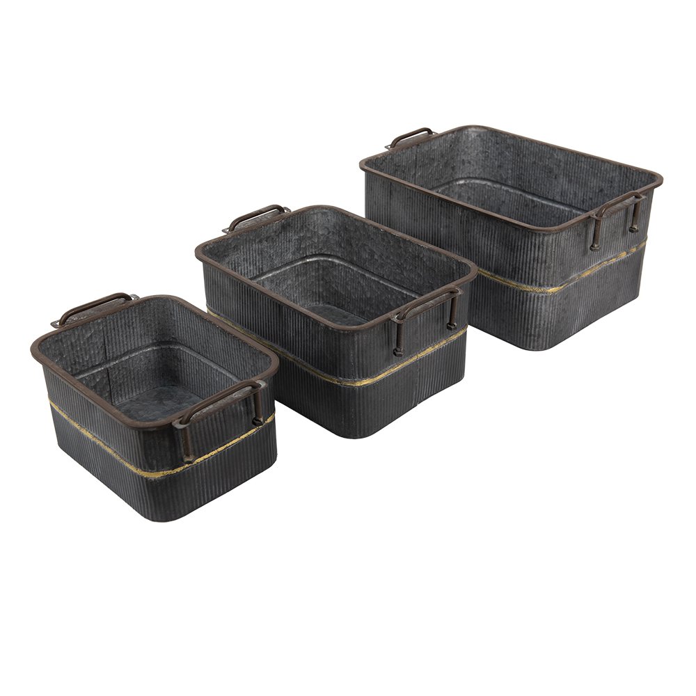Decoratie ijzeren teil (3) 45x32x20 / 38x27x17 / 31x22x14 cm