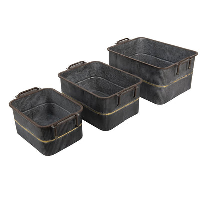 Decoratie ijzeren teil (3) 45x32x20 / 38x27x17 / 31x22x14 cm