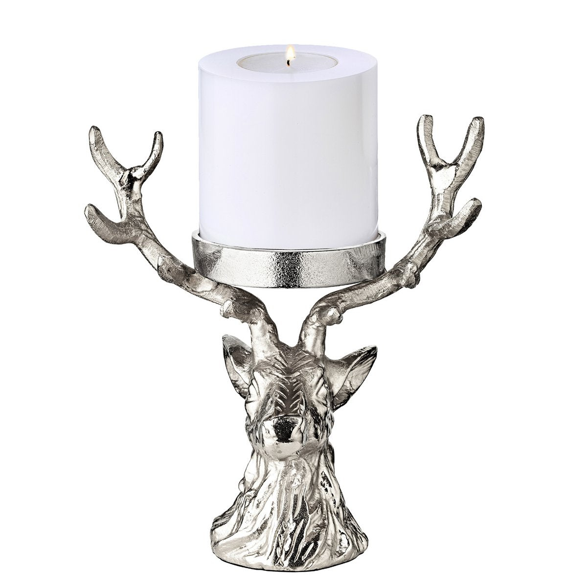 Kandelaar hert 20 cm aluminium zilver