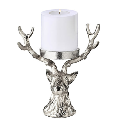 Kandelaar hert 20 cm aluminium zilver