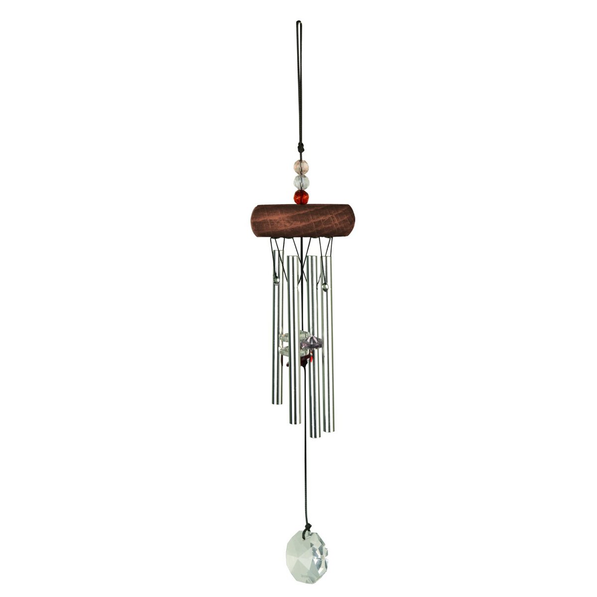 Windgong rood 27 cm hout metaal kristal