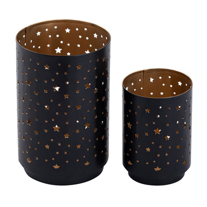 Kandelaars set 2 stuks Ø8x12cm en Ø11x16cm zwart goud