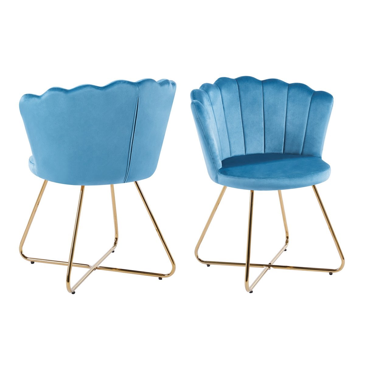 Kuipstoelen set van 2 blauw fluweel goud frame