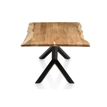 Eettafel 220x110 cm massief acaciahout met 6 stoelen