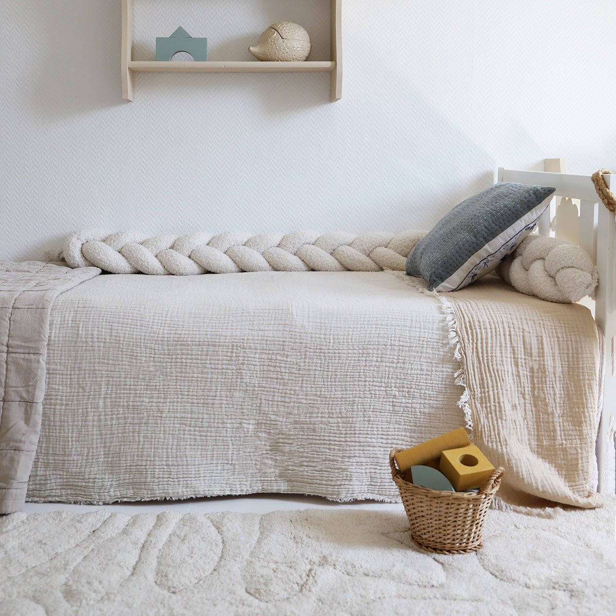 Bedvlecht 200 cm crème polyester