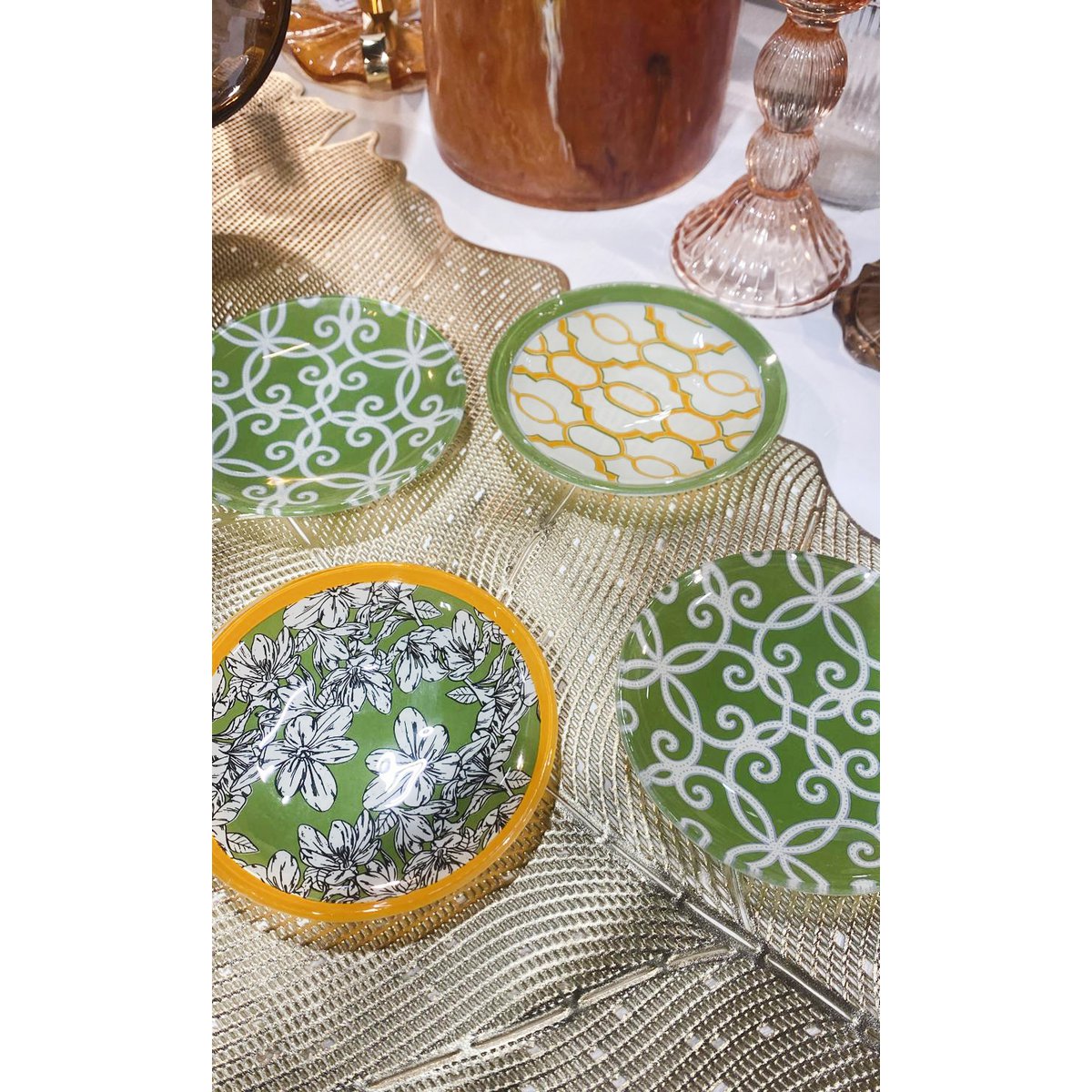 Bekers 4 stuks glas groen oranje