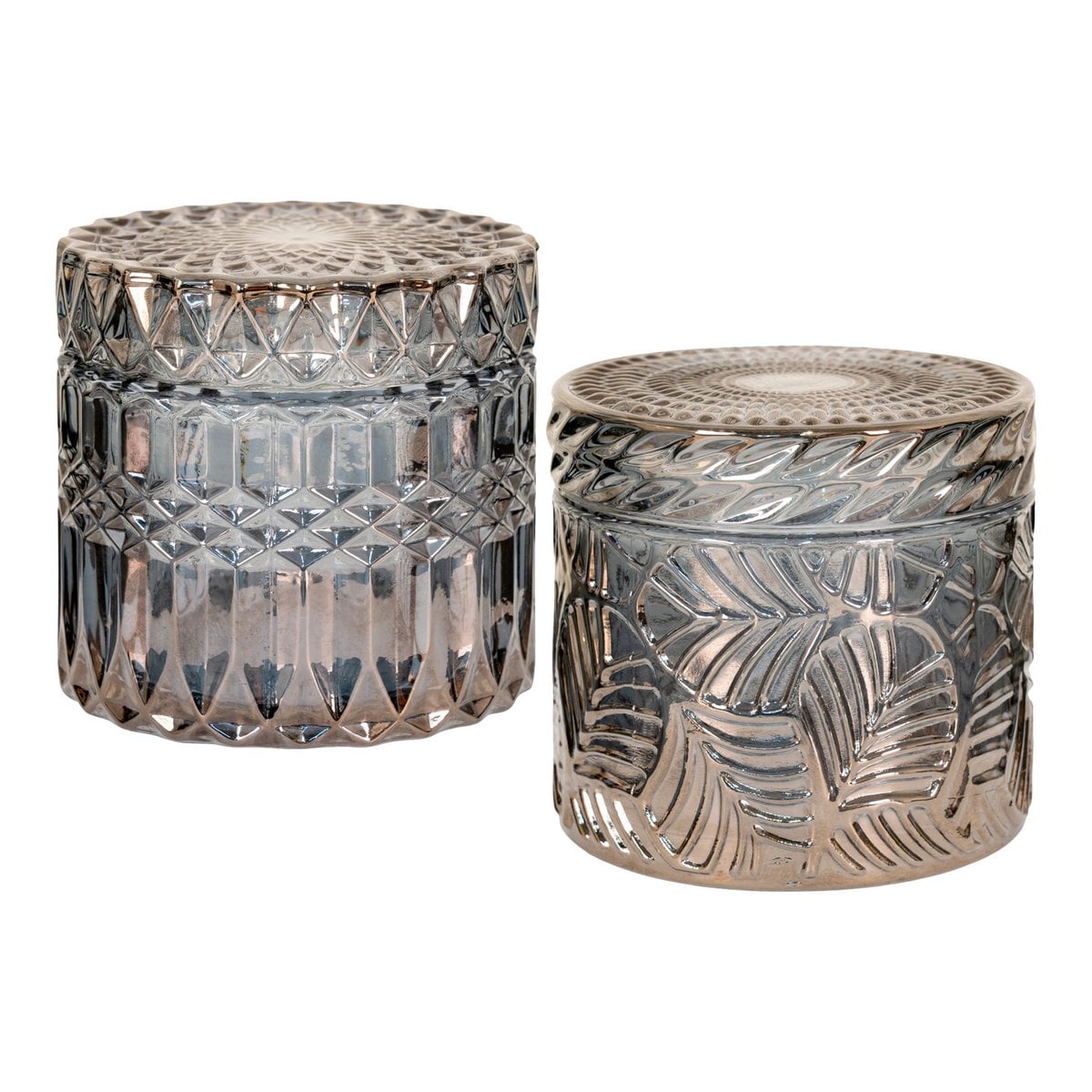 Potten glas gerookt Ø9x8,5 cm set van 2