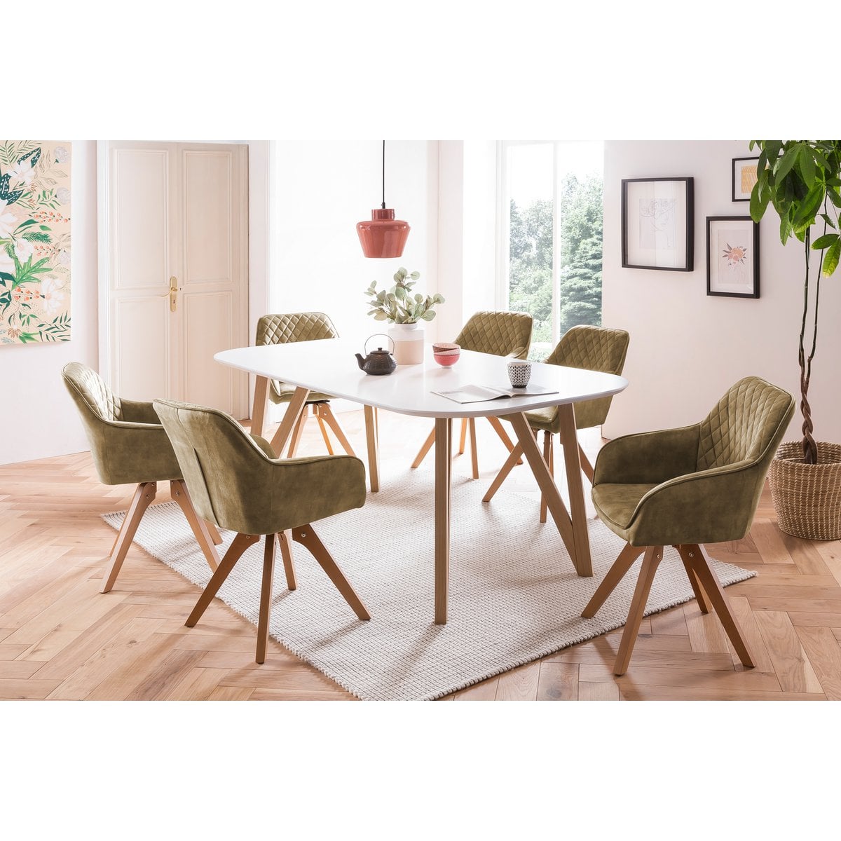 Fauteuil draaibaar groen velours massief beukenhout