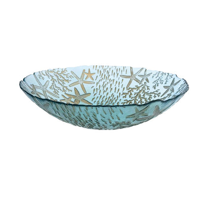 Glazen kom 33x33x9 cm zeeblauw