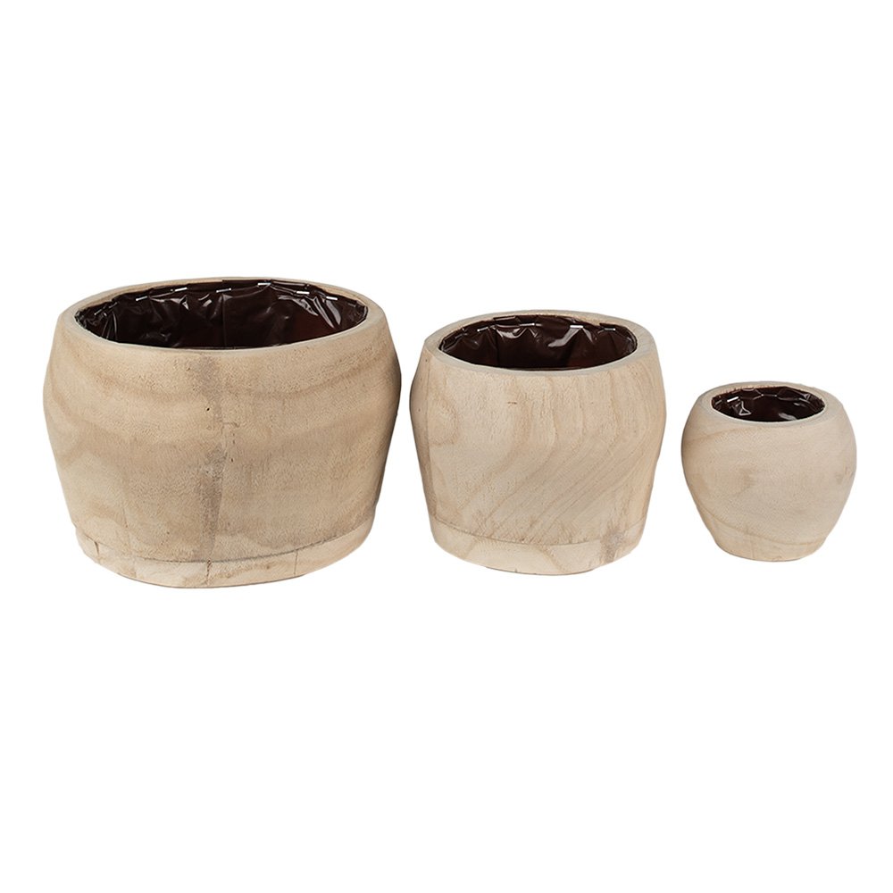 Bloempot set 3 stuks Ø24 Ø18 Ø12 cm bruin hout