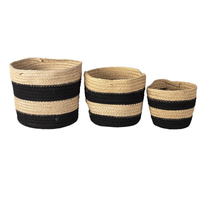 Opbergmand set van 3 Ø 22-16 cm zwart touw