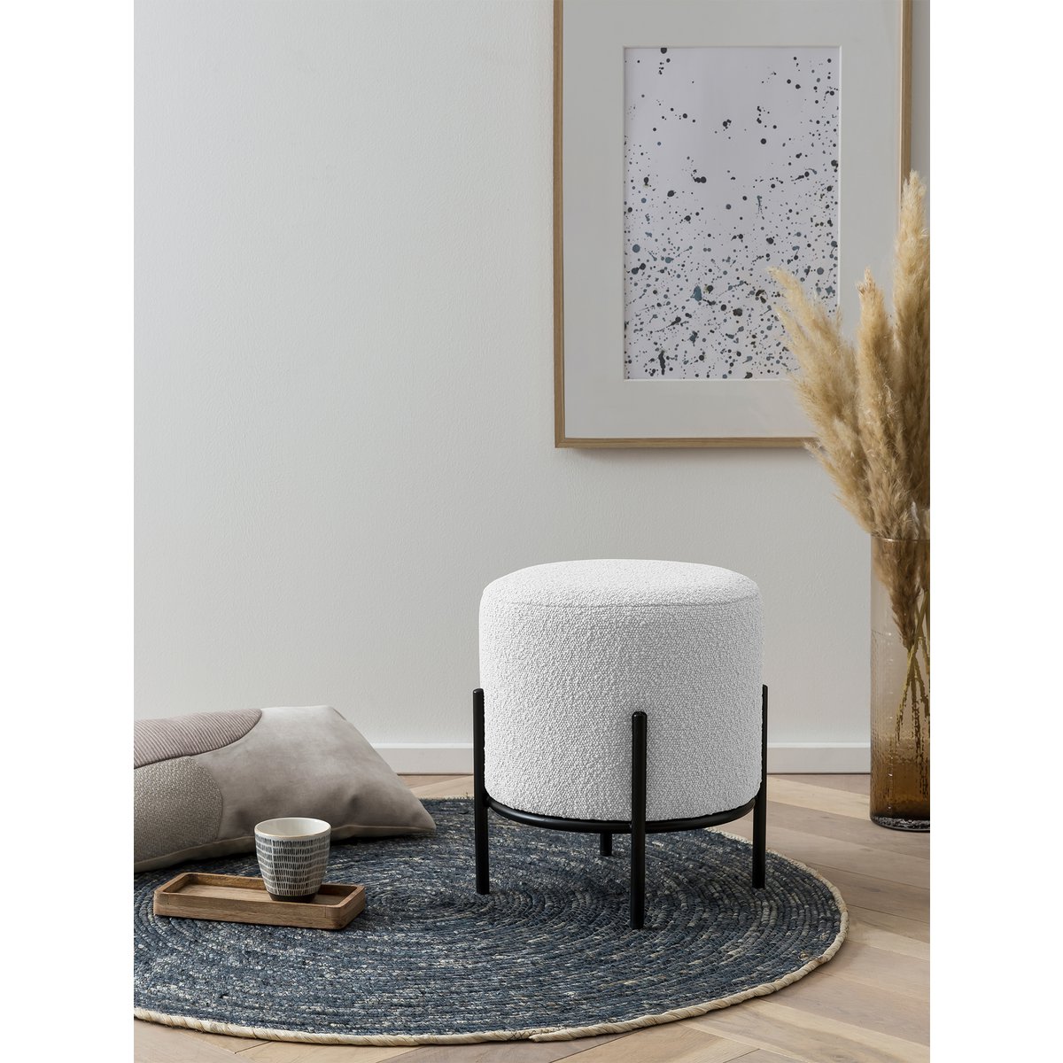 Kruk Ø35x38 cm bouclé wit
