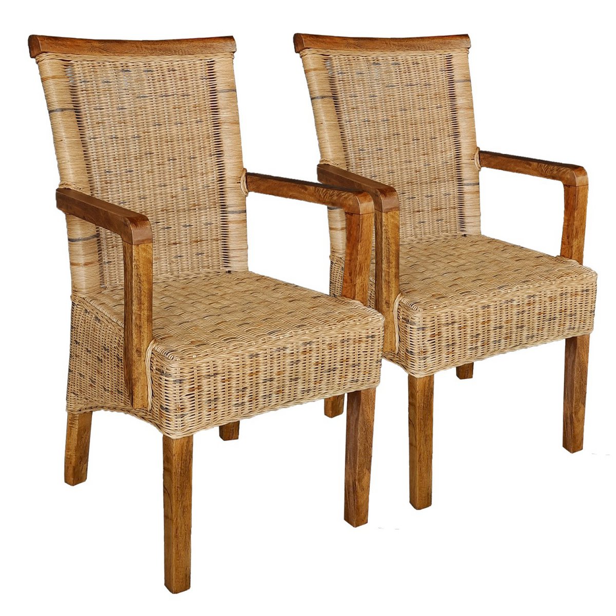 Eetkamerstoelen Set Van 2 Rotan Met Armleuningen Tabacco