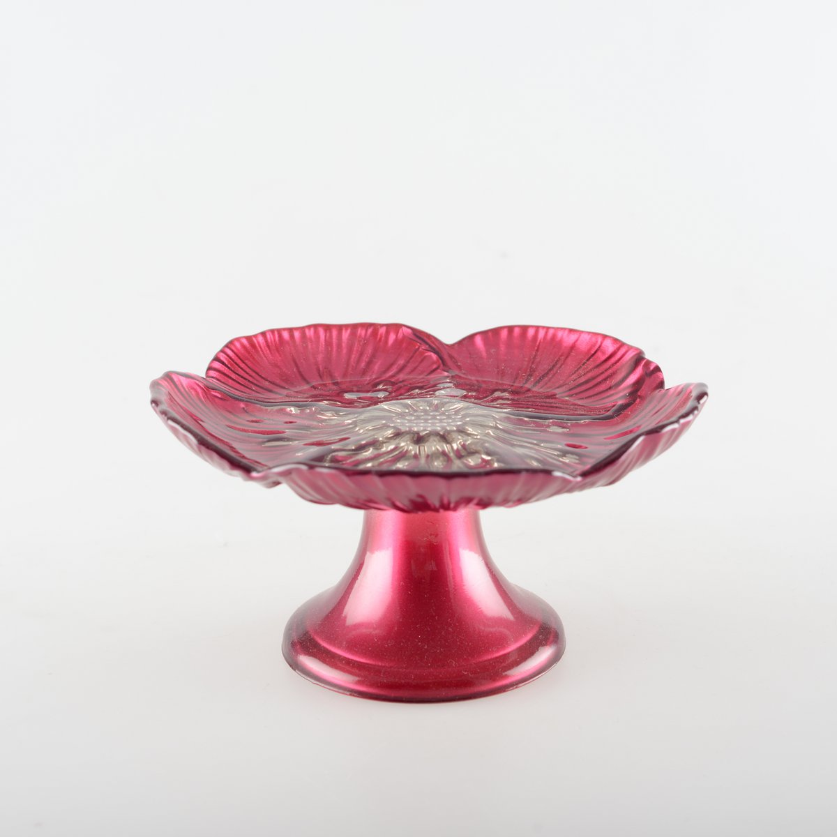 Cake plate fuchsia glas 20x20x16 cm