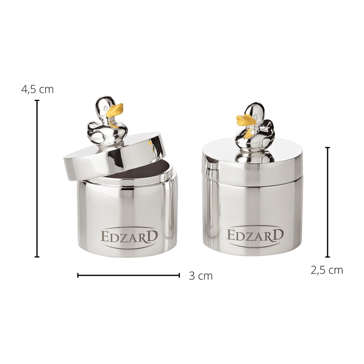 Edzard set 2 tandendoosjes eend 5 cm verzilverd