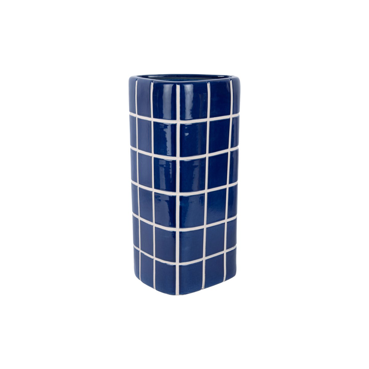 Vaas 37 cm keramiek blauw driehoekig