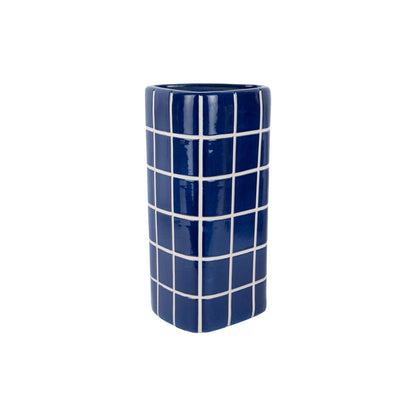 Vaas 37 cm keramiek blauw driehoekig