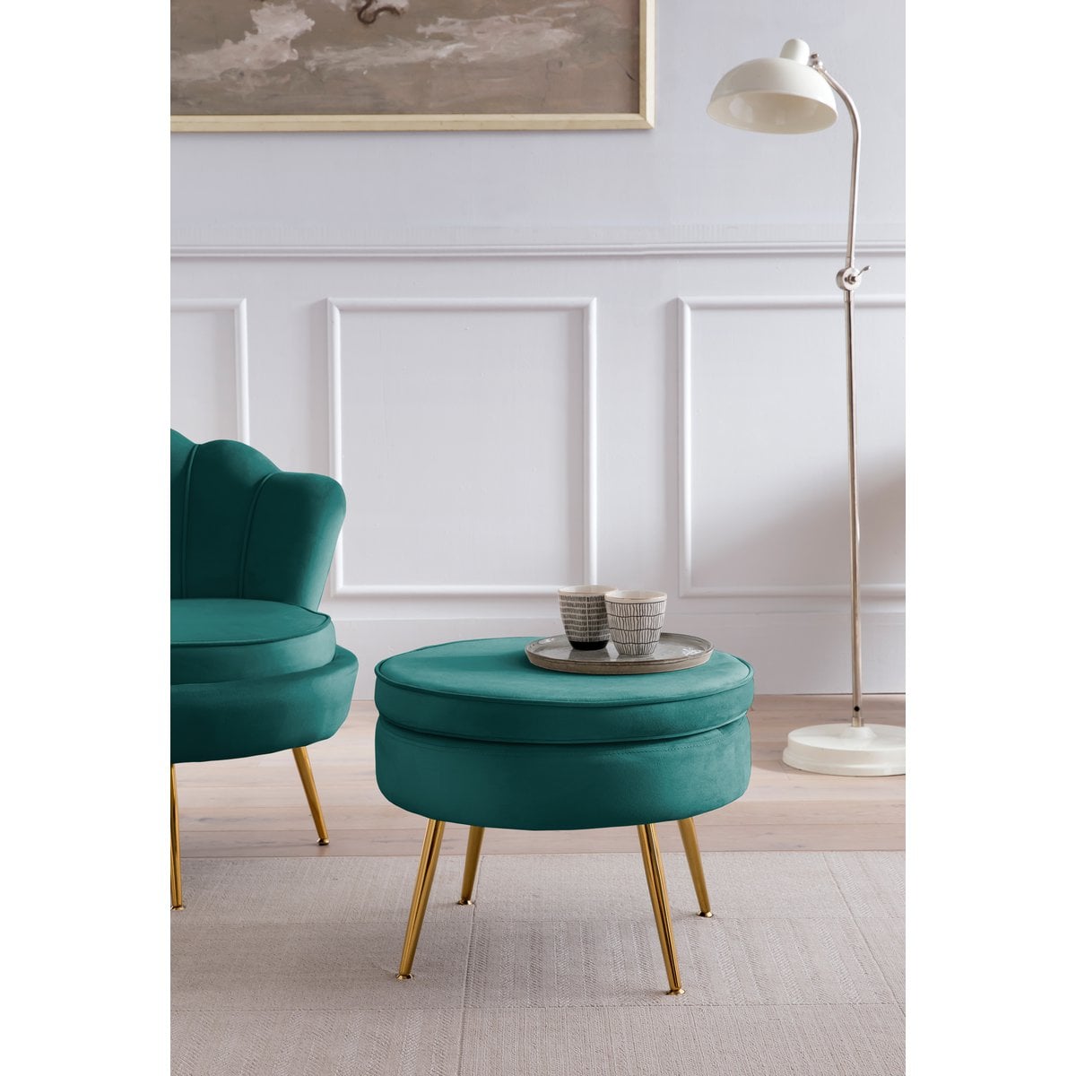 Poef rond groen fluweel