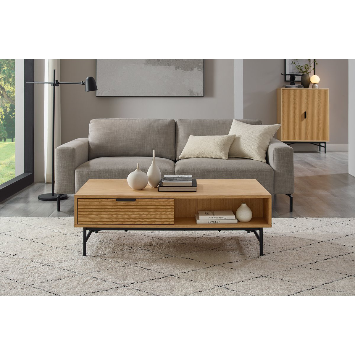 Salontafel 120x60x40 cm eikenfineer metaal zwart