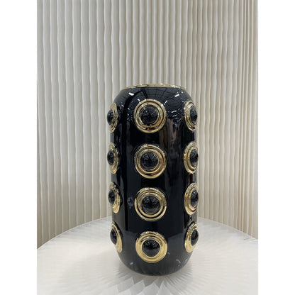 Vaas 37 cm keramiek zwart goud