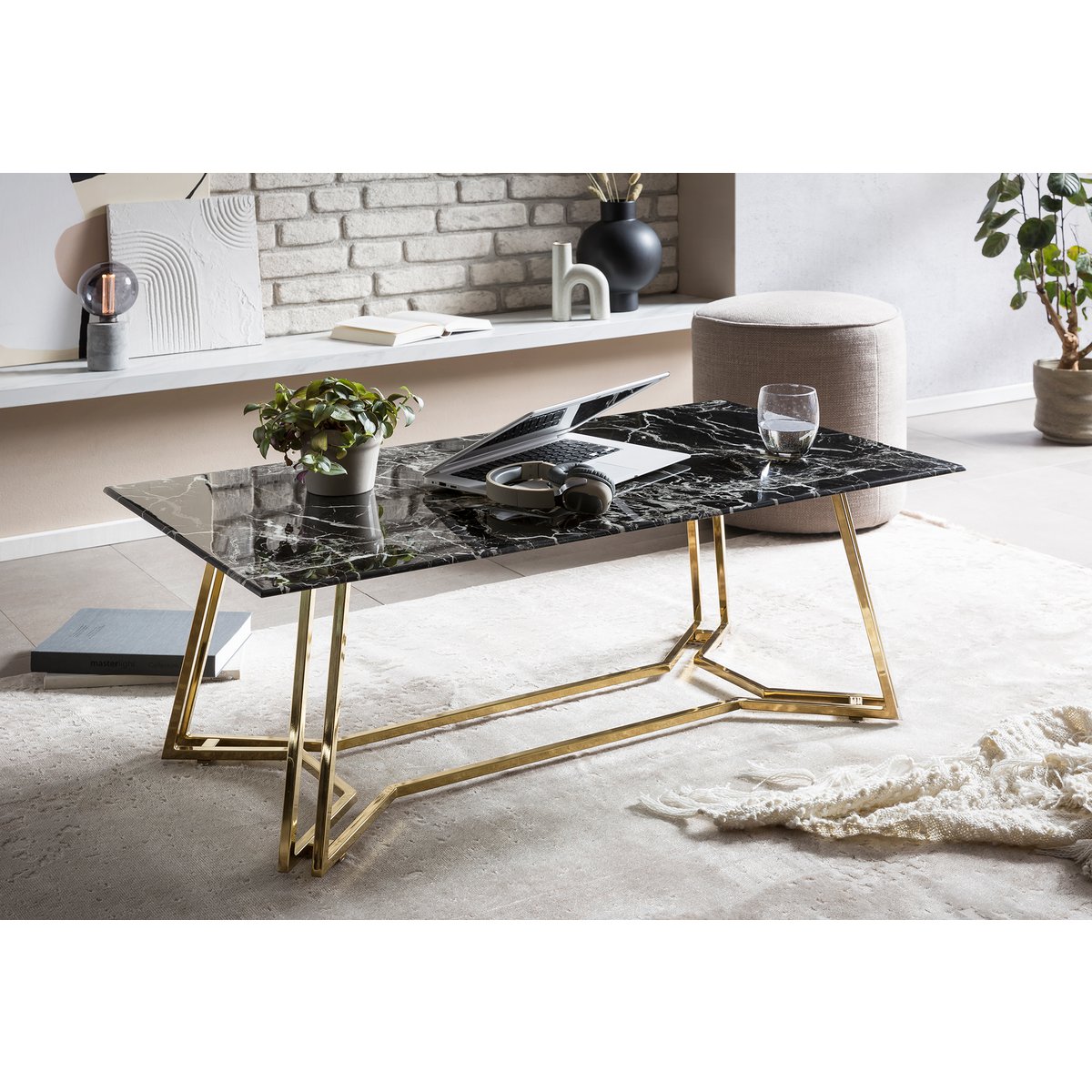 Salontafel 110x60x40 cm zwart marmerlook goud metaal