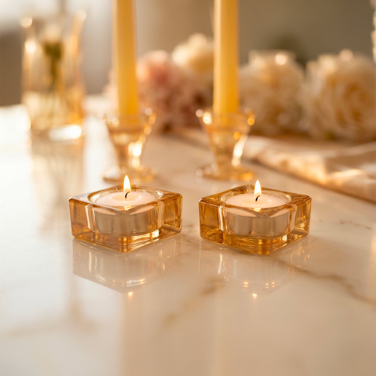 5x5x2.5cm - Set Amber Candlestick