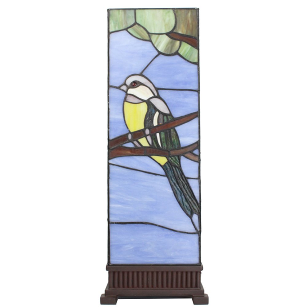 Tiffany Tafellamp 18x18x48 cm Blauw Glas Vogel Tiffany Bureaulamp