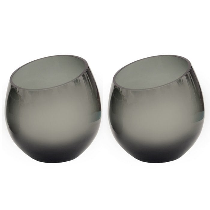Waxinelichthouder glas grijs set van 2