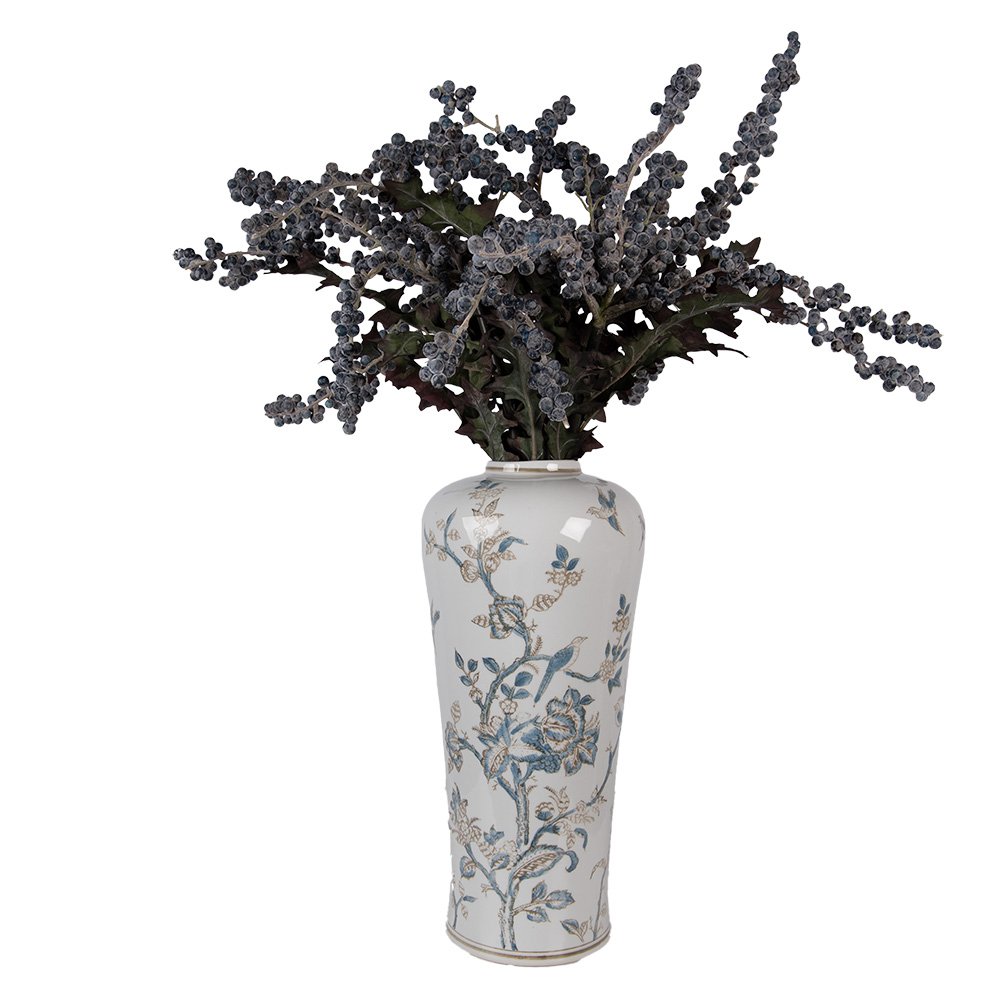 Vaas Ø 17x39 cm Wit Blauw Keramiek