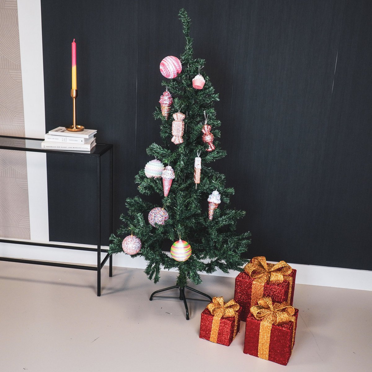 Kerst LED cadeauset 3 stuks rood goud 15/20/25 cm