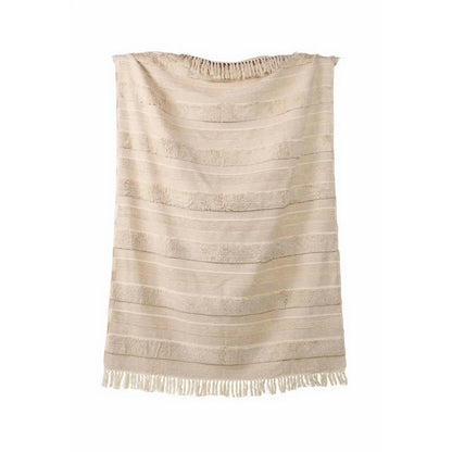 Plaid 130x165 cm katoen beige gestreept
