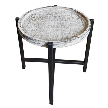 Ronde Bijzettafel Met Gerecycled Hout En Oud Zilver Frame