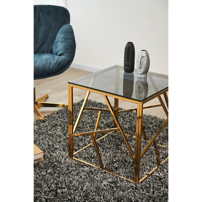 Bijzettafel 55x55x55 cm goud grijs glas metaal