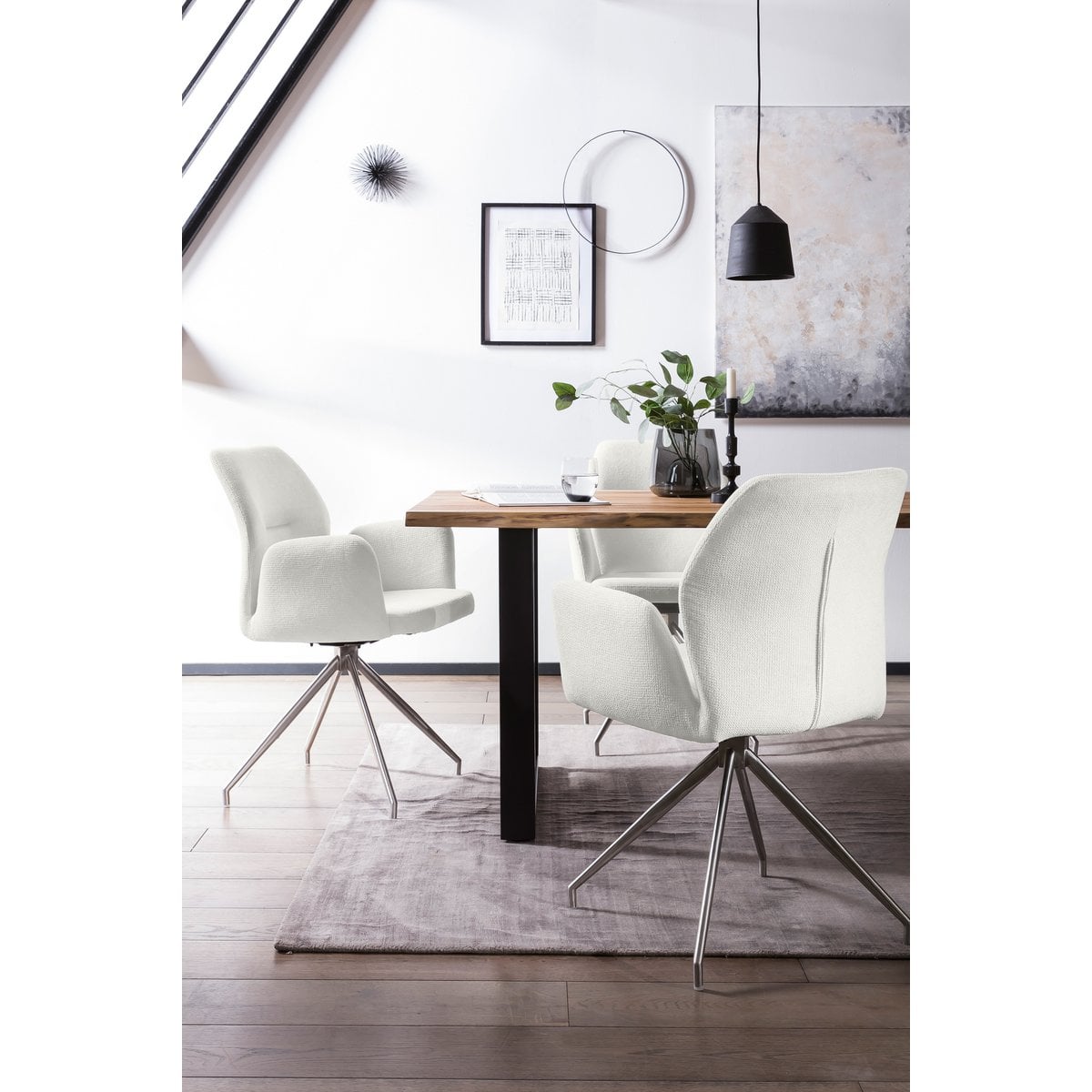 Armchair with 180° swivel function cream, seat with pocket spring core