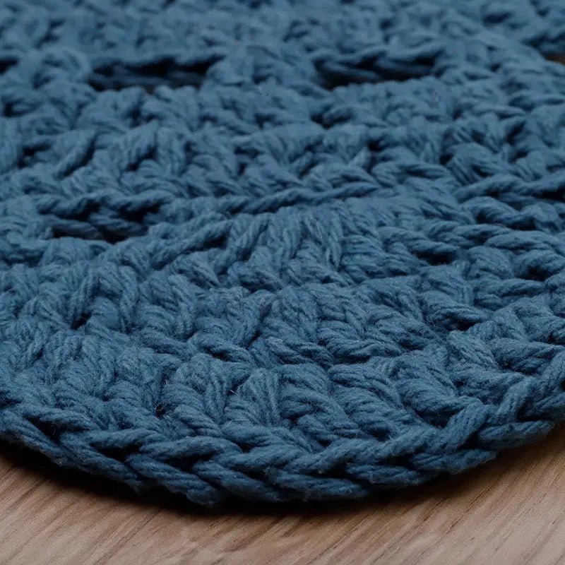 Vloerkleed rond 120 cm katoen blauw gehaakt