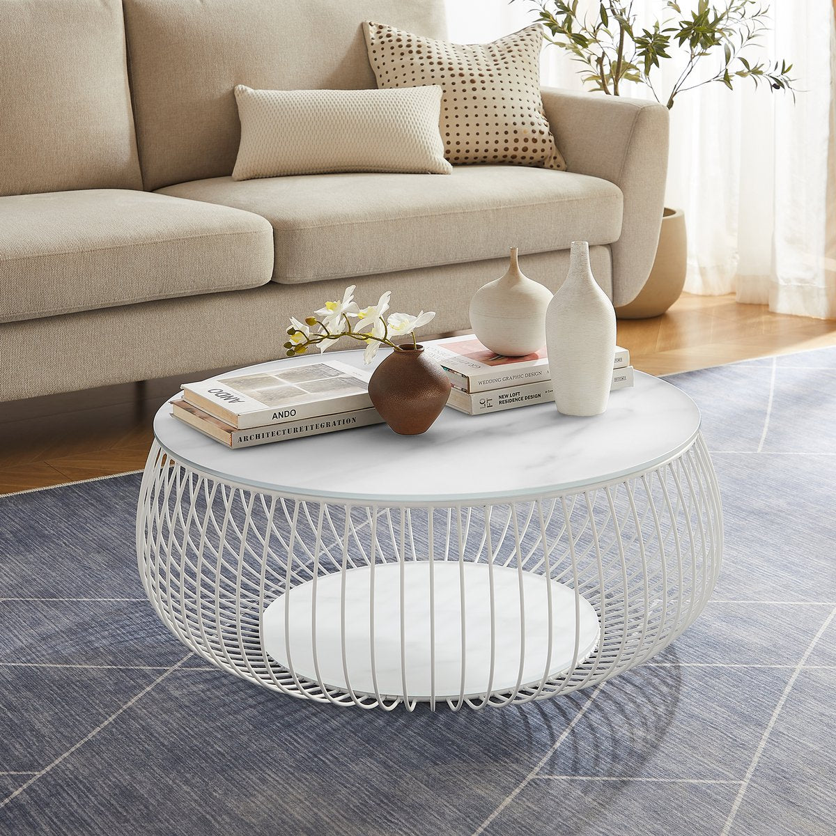 Salontafel rond Ø 86 cm wit glas