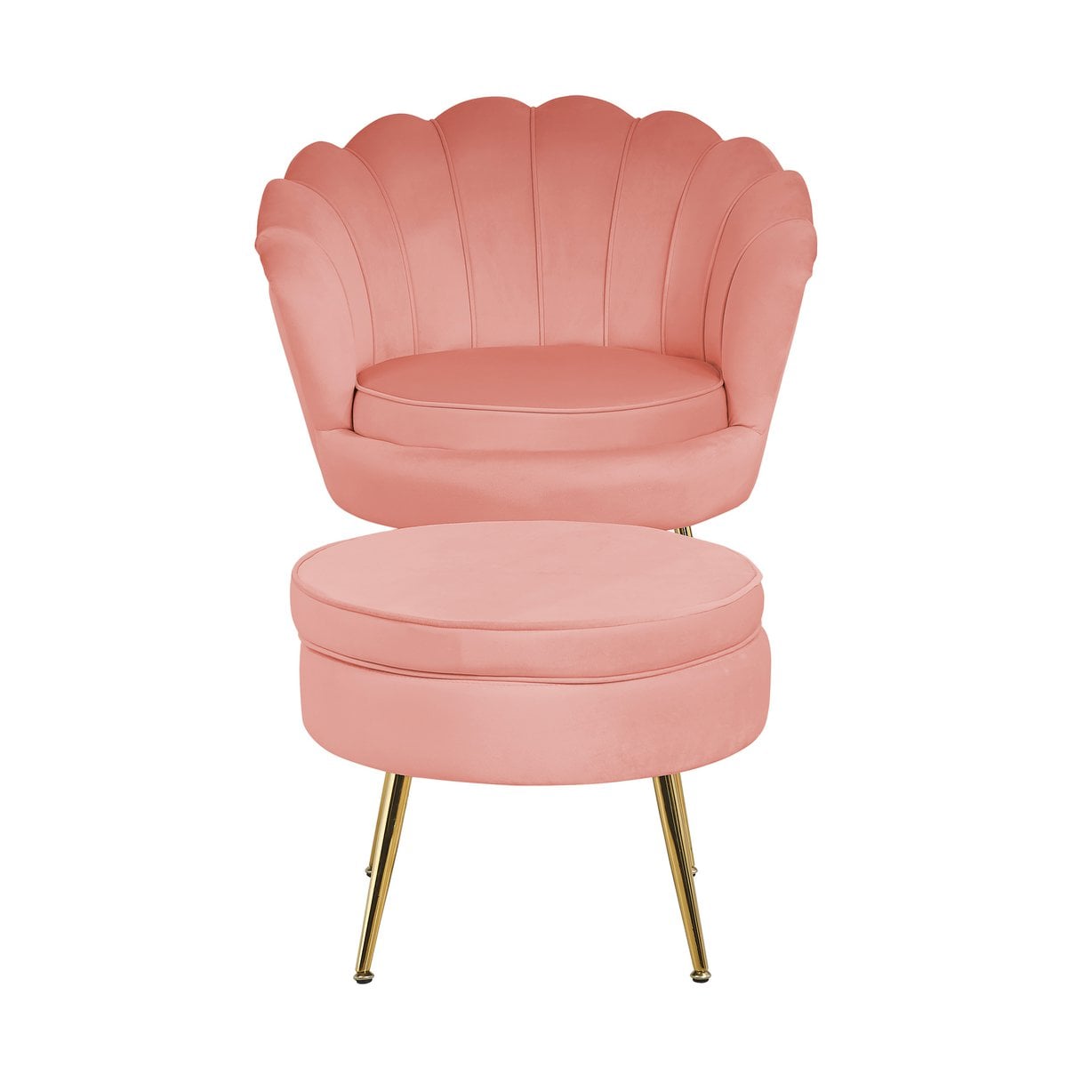 Poef roze fluweel goudkleurig frame 52x52x41 cm