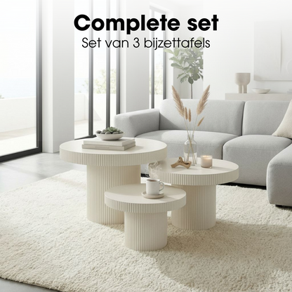 Bijzettafel set ijzer off-white rond