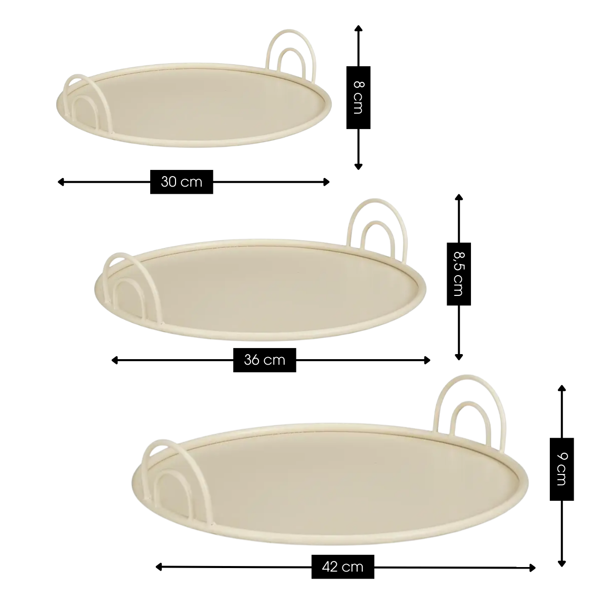Dienblad set ijzer off-white 3 stuks Ø30-42 cm