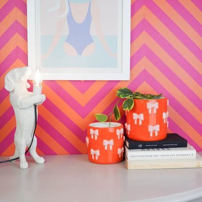 Pot - Flowerpot - Bow - Orange/Pink - 12.5x12.5x13cm