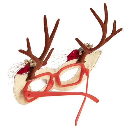 Kerstbril masker met gewei bruin kunststof 19x18 cm