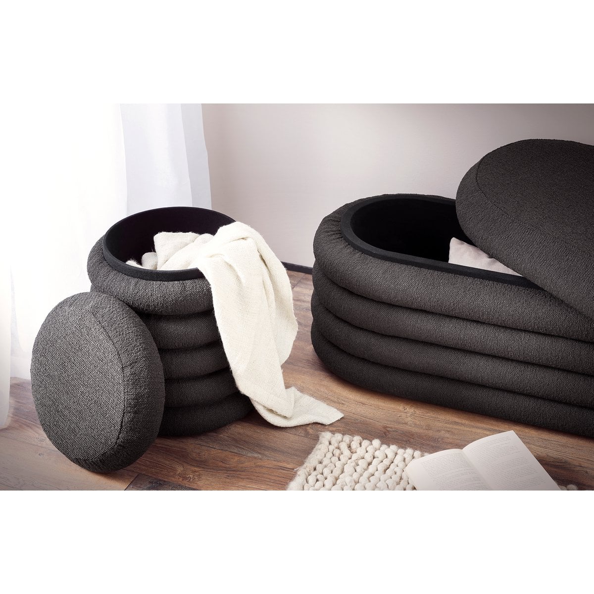 Opbergpoef 108x45x42 cm antraciet bouclé