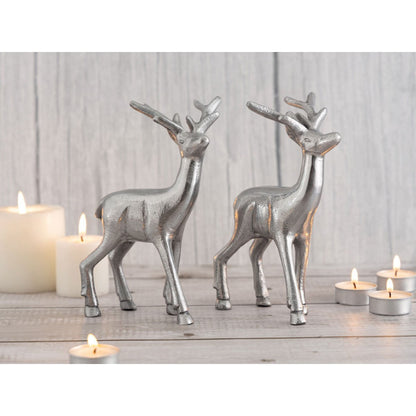 Herten figuren 2 stuks aluminium zilver 12x20x5 cm