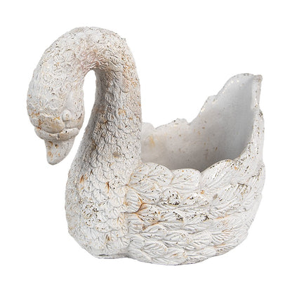 Bloempot Zwaan 19x11x15 cm Wit Steen