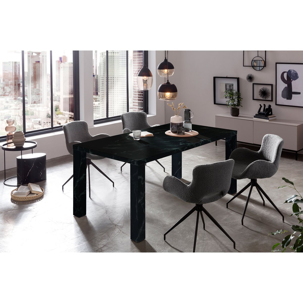 Eettafel 180x90x76 cm zwart marmerlook MDF