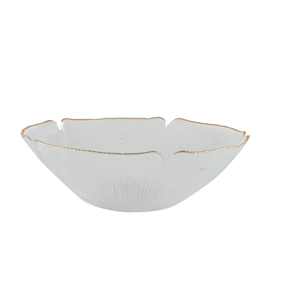FLORAL GLASS SALAD BOWL WITH GOLD RIM 25CM