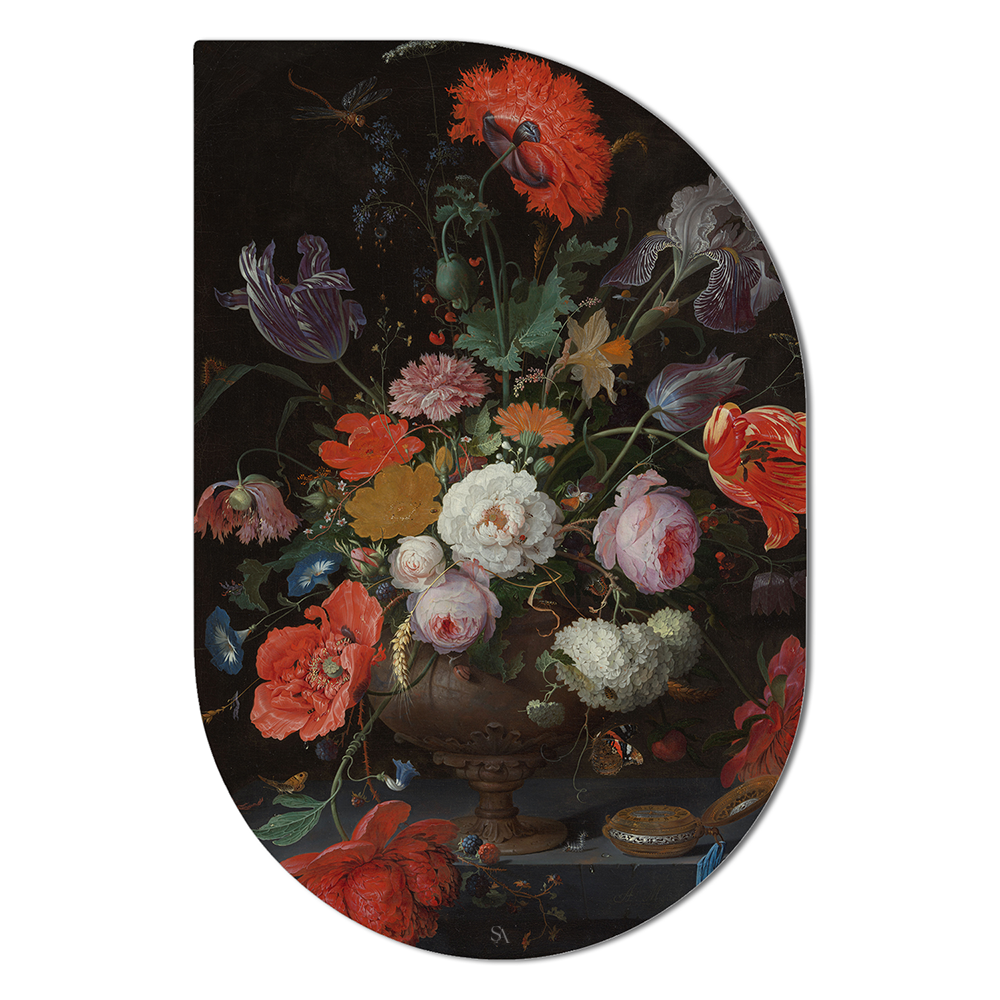 Wanddecoratie stilleven bloemen horloge 40x60 cm Dibond